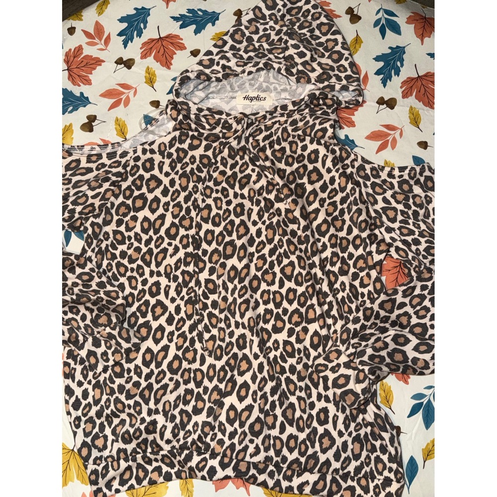 Haptics by Holly Harper Leopard Print Cold Shoulder Hoodie Brown Tan Women Large